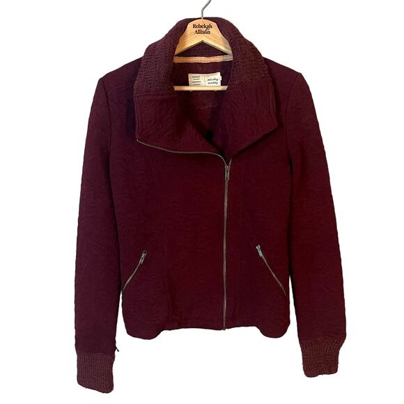 Anthropologie Saturday Sunday Loren Moto Zip Jacket Blazer Sweater In Burgundy S - Picture 3 of 14